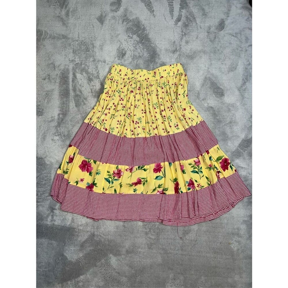 Floral Chic Tiered Gingham vintage midi/knee Skirt MEDIUM - Picture 3 of 8